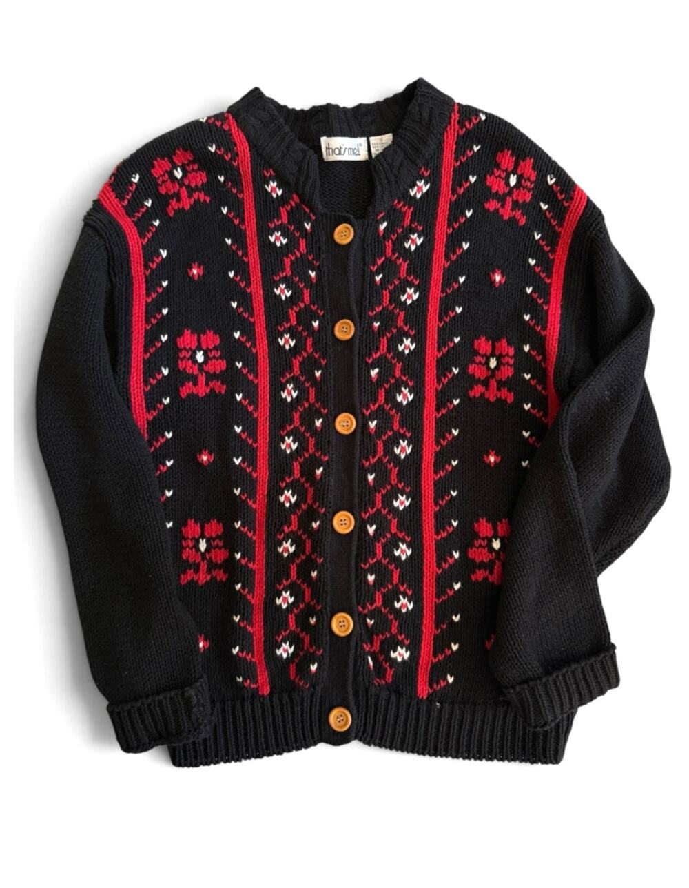 Vintage Nordic Fair Isle Cardigan Sweater S Hong Kong That's Me! Ramie Cotton